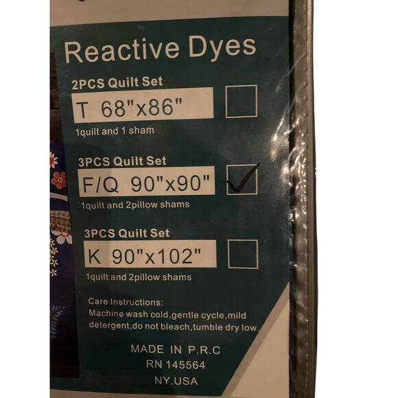 Priscilla 3 Piece F/Q Quilt Set Cotton Soft 2 Pillow Shams 90" x 90” - Picture 3 of 4